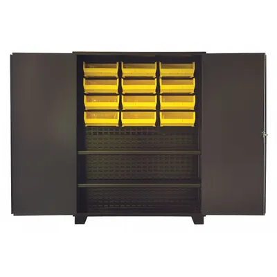 JAMCO Bin Cabinet: 60 in x 24 in 78 in, 2 Shelves, 12 Bins, Yellow, Solid, 14 ga Panel - Standard Bin Cabinets with Shelves