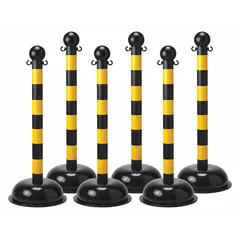 Dome-Base Plastic Chain Barrier Receiver Post, 41 in Overall Height, Black/Yellow, Polyethylene Post, Plastic Base