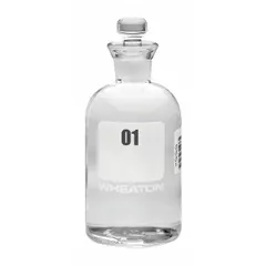 This 300 mL glass bottle is designed for biochemical oxygen demand (BOD) testing in water and wastewater analysis. It features a colorless glass body, narrow mouth, and includes a robotic stopper closure. The bottle measures 165 mm in height and is part of the 01-24 sequence.