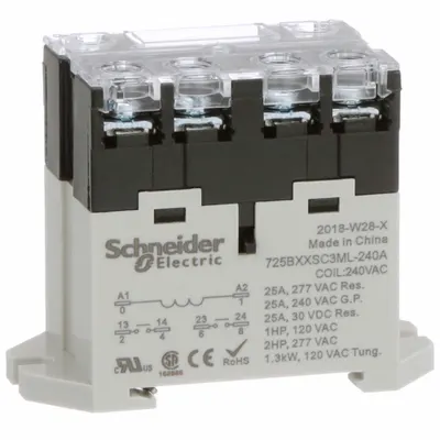 SCHNEIDER Enclosed Power Relay: DIN-Rail & Surface Mounted, 25 A Current Rating, 240V AC - Combination DIN-Rail & Surface-Mounted Relays