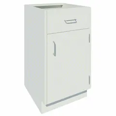 Steel base cabinet with one drawer and one shelf. Overall dimensions: 24 in width, 22 in depth, 35-1/8 in height. Suitable for organized storage in industrial workshops, warehouses, and maintenance areas.