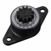 Geared rotary damper with two-sided rotation and a torque rating of 1000 gf-cm. Body is made of polyacetal. Used to control rotational motion in applications such as lids, panels, and machinery guards, providing smooth and controlled movement