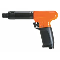 This CLECO pistol-grip air-powered screwdriver is designed for heavy-duty industrial fastening. It features a 1/4 in drive, 2,800 RPM, and variable speed with trigger and push-to-start activation. Suitable for assembly, manufacturing, and maintenance tasks requiring consistent torque control.