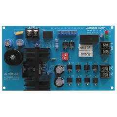 The ALTRONIX AL400ULB is a power supply board that converts a 28V AC input to a regulated 12/24V DC output at 4A. Constructed with phenolic/fiberglass material, it is used in applications requiring a DC power source from an AC supply, such as control panels and security systems.