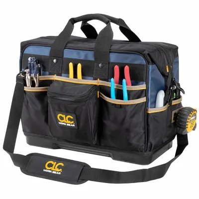 CLC Tool Bag: 16 in W x 9 in D x 19 in H, Black, Ballistic Polyester, 29 Pockets - Polyester Wide-Mouth Tool Bags