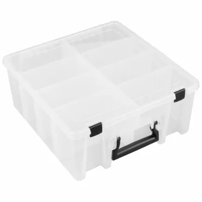 FLAMBEAU Compartment Box: 15 1/4 in x 14 1/8 in x 6 1/4 in, Clear, 8 Compartments - Small Parts Compartmented Boxes with Adjustable Dividers