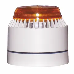 Wall-mount horn alarm with xenon strobe light for audible and visual signaling. Operates on 18 to 28V DC. Beacon operates jointly with any tone selected. Overall dimensions: 3 1/2 in length, 3 19/32 in width.