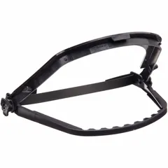 Nylon bracket in black for attaching a face shield visor to a hard hat. Uses a band attachment type. Includes visor. Compatible with Bullard C30 series hard hats.