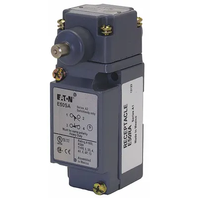 EATON Plunger Limit Switch: Plunger Actuator, Maintained, Metallic, 8 ozf Op Force - Min - Side-Mount Plunger Limit Switches
