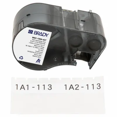 BRADY Wraparound Label: 1 1/2 in, 1 1/2 in x 25 ft, Vinyl, White (Matte) - Brady Continuous Label Roll Cartridges