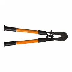 These heavy-duty bolt and chain cutters are designed for cutting soft and medium steel up to 1/2 inch maximum diameter. The red-finished tool features fiberglass handles for strength and reduced weight. Suitable for cutting bolts, chains, and metal rods in construction, maintenance, and industrial applications.