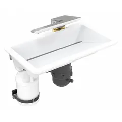 This BRADLEY undermount bathroom sink kit includes a Terreon sink in Designer White and a faucet with Micro Controller. Overall dimensions are 24-1/2 inches long by 14-1/2 inches wide. Suitable for commercial restroom installations requiring a complete sink and faucet assembly.