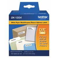 Direct thermal precut label roll containing 400 labels, each measuring 2 3/32 in x 21/32 in. Designed for use with the QL-810W printer series. Suitable for printing address, shipping, and barcode labels in logistics, warehousing, and office environments