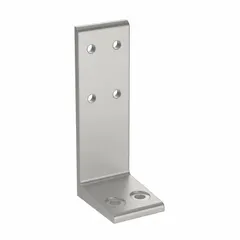 This non-adjustable floor bracket is designed for double extrusion profiles in metric structural framing systems. Made of anodized aluminum, it provides corrosion resistance and dimensional stability. Fasteners are not included. Typical applications include securing vertical supports in industrial framing, machine guards, and workstations.
