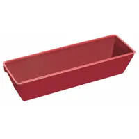 Plastic mud pan for holding and carrying joint compound during drywall finishing. Overall dimensions: 4 3/4 in width, 13 3/4 in length, 3 1/4 in depth. Plastic construction resists rust and is easy to clean