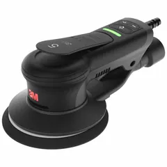 This 3M corded random orbital sander features a 6-inch diameter hook-and-loop disc, 3/16-inch orbit, and variable speed control. The palm grip design allows for one-handed operation. It is suited for sanding and finishing on flat or contoured surfaces in woodworking, metalworking, and automotive tasks.