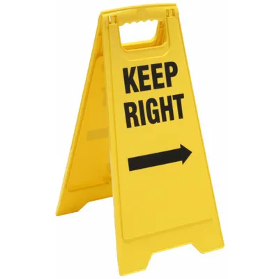OEM Floor Sign: Polypropylene, 24 in x 11 29/36 in x 12 in Nominal Sign Size - Keep Right Keep Left Folding Signs