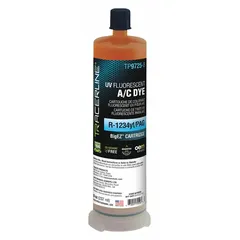 Set of six 8 oz cartridges of A/C dye formulated for use with R-1234yf refrigerant systems. Used to detect leaks in automotive and HVAC air conditioning systems by adding fluorescent dye to the refrigerant circuit.