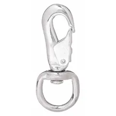 This eyelet spring snap features a cap-type opening and is constructed from iron. With a 3/8 in opening size and 3-1/2 in overall length, it is suited for light-duty attachment and quick connection tasks in rigging, tethering, and general industrial securing applications. Not for lifting.
