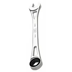 This metric 6-point ratcheting combination wrench features an 18 mm head size and a 10-1/2 in overall length. The chrome finish provides corrosion resistance. The ratcheting box end allows for faster fastener turning without repositioning. Suitable for tightening and loosening 18 mm fasteners in automotive, machinery, and industrial applications.