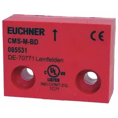 The EUCHNER CMS-M-BD is a magnetically coded actuator from the CMS series, made of plastic. It serves as the compatible operator for CMS series magnetically actuated safety interlock switches, used in industrial safety applications to monitor the position of movable guards.