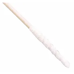 Cleanroom swab with a pointed polyurethane foam tip (7/8 in) on a white wood handle (1 3/4 in), overall length 2 5/8 in. Suitable for precision cleaning and application of solvents or lubricants in controlled environments. Pack of 500.