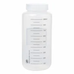 Polypropylene Wide Mouth Round Lab Bottle, 1 L (32 fl oz), Colorless, Graduated, with Unlined Closure, MPN 33703