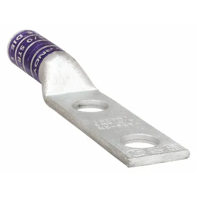 BURNDY Compression Lug: For 4/0 AWG, Stranded Wire, 3/8 in Stud Size, Long - Two-Hole Compression Lugs