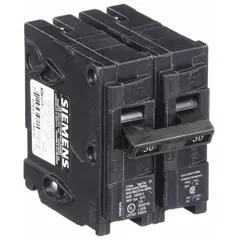 The SIEMENS Q230 is a 30 A, 2-pole miniature circuit breaker rated 120/240V AC, Std type, for plug-in installation in load centers. It provides overcurrent protection and circuit isolation in residential and commercial electrical panels.