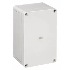 This RITTAL enclosure is constructed from fiberglass reinforced polycarbonate, providing corrosion resistance and structural integrity. It measures 7 inches by 10 inches by 4 inches, with a solid cover secured by screws. Rated NEMA 4X, it is suitable for indoor or outdoor use where protection against moisture, dust, and corrosive environments is required. Knockouts are not included.