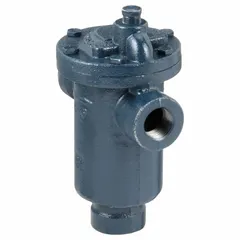 Cast iron in-line inverted-bucket steam trap with 3/4 in FNPT connection. Rated for 750 lb/hr maximum capacity, 250 psi maximum pressure, and 450°F maximum temperature. Designed for horizontal installation to automatically drain condensate from steam lines while preventing steam loss. Strainer not included.