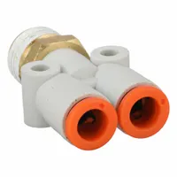 SMC Push-Fit Wye Fitting: 1/4 in OD x 1/4 in OD x 1/4 in Pipe x 1/4 in Pipe Size, White (MPN KQ2U07-02AS)