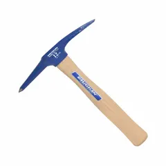 This chipping hammer features a steel head and a perpendicular wood handle that is replaceable. With an 11-inch overall length, it is used for removing slag and spatter from weld joints after welding.