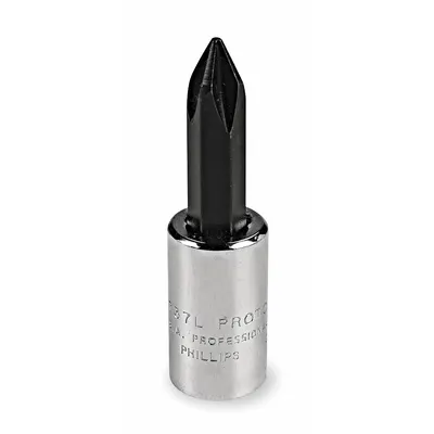 PROTO Socket Bit: 1/4 in Drive Size, Phillips Tip, #2 Tip Size, 1 13/64 in Overall Lg - Phillips Bit Sockets