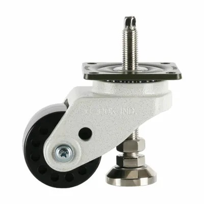 FOOT MASTER Plate Caster: Nylon Tread, 75 mm Wheel Dia, 110 mm Mounting Ht - High-Adjustability Extended-Stem Leveling Plate Casters