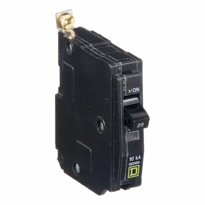 SQUARE D Miniature Circuit Breaker: 20 A, 120/240V AC, Single Phase, 10kA at 120/240V AC - QOB Series, Bolt-On Square D Miniature Circuit Breakers