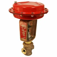 Bronze pneumatic globe valve with 1/2 in FNPT x FNPT connections. Features a 17-4PH stainless steel disc and 17-4 stainless steel seat. Air-to-spring actuation for flow regulation and shut-off in industrial fluid systems
