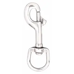 This slide bolt spring snap is made of stainless steel with a 1/2 in opening size. The slide bolt mechanism provides secure closure for non-lifting attachment and quick connection in rigging, tethering, or securing applications.
