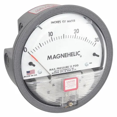 Dwyer Differential Pressure Gauge: Back/Single-Side, 1/8 in NPT Female, 2000 - Low Operating Pressure Differential Gauges
