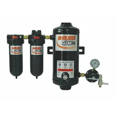 Three-stage refillable desiccant compressed air dryer with 1/2 in NPT connection, 25 cfm flow rate, and -40°F dew point. Provides ISO Class 1 air quality for industrial compressed air systems requiring dry, contaminant-free air.