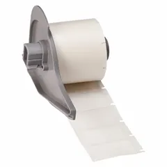 Vinyl wraparound label with black-on-white printing, sized 1 1/2 in x 3/4 in. Designed for wire gauges from 10 AWG to 4 AWG. Compatible with BMP71 printer series; requires M7-R6200 ribbon. Used for permanent identification of wires and cables in industrial settings.
