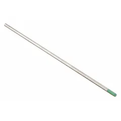 Pure tungsten electrode with AWS classification EWP, green color, 1/8 in diameter, 7 in length. Suitable for AC welding of aluminum and magnesium alloys in TIG applications. Sold in a 10-pack.