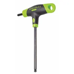 T-shaped dual-tip hex key with ball ends for angled access. Made from alloy steel with black oxide finish. Tip size 1/4 in, SAE, short length. Suitable for turning hex socket screws in confined spaces during assembly, maintenance, and repair tasks.
