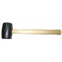 Rubber Mallet: Wood Handle, 2 lb Head Wt, 2 1/2 in Dia, 4 5/8 in Head Lg, 13 in Overall Lg, Black