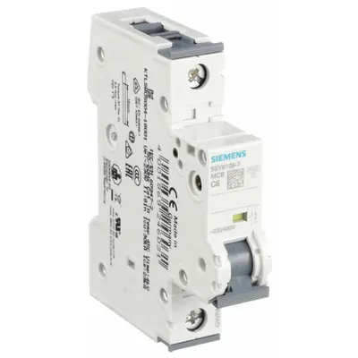 Siemens Supplementary Protector: 6 A Amps, 5kA at 230/400V AC, Screw Clamp, 5SY6 - C-Curve, 1-Pole UL1077 DIN Rail-Mount Supplementary Protectors