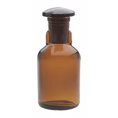 This 50 mL amber soda lime glass dropper bottle from WHEATON features a round shape with a 45 mm body diameter. Designed for laboratory use, it is suitable for dispensing and storing liquids, particularly those sensitive to light.