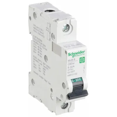 SCHNEIDER Supplementary Protector: 32 A Amps, 60V DC, 14kA at 120/240V AC, Screw Clamp - B-Curve, 1-Pole UL1077 DIN Rail-Mount Supplementary Protectors
