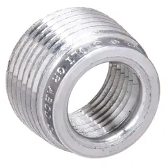 Aluminum reducing bushing for hazardous locations, reducing a 1-1/2 in trade size opening to 1/2 in. Used to adapt conduit connections in explosion-proof enclosures where a reduction in conduit size is required.