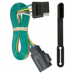 This 4-way flat electrical plug provides a weatherproof connection for trailer lighting systems, including tail lights, turn signals, and brake lights. It features an IP67-rated dust cover and a black powder-coated finish for corrosion resistance. Suitable for use on trailers, boats, and utility vehicles requiring standard 4-pin wiring.