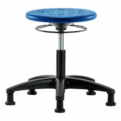 Polyurethane Lab Stool, Blue, 15 1/2" to 20 1/2" Height, 13" Seat, Fiberglass Base, 5 Glides